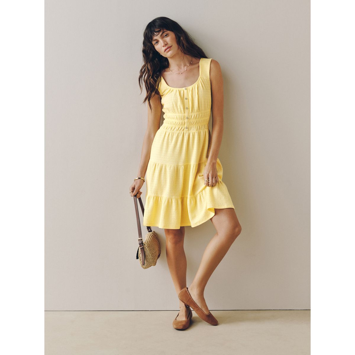 Robe courte sans manches texturée en jersey jaune, NEXT