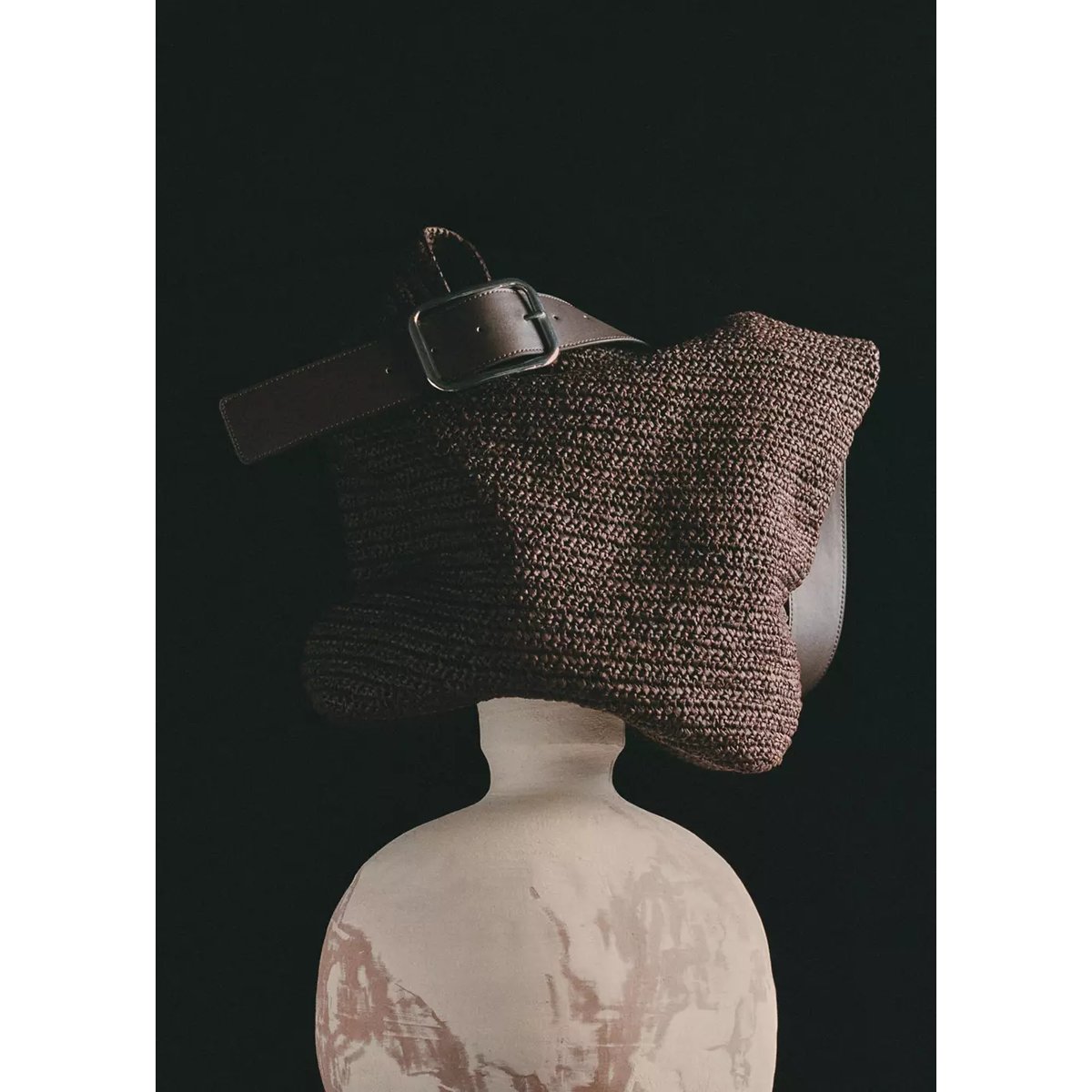 Sac shopper en fibre naturelle détail boucle chocolat, MANGO