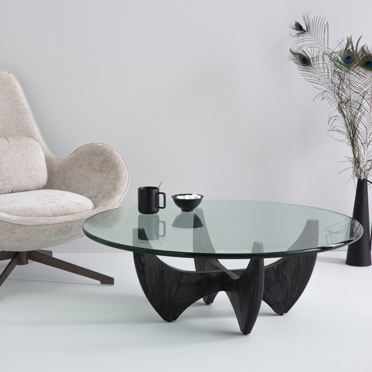 Table basse ronde en chêne massif D.100cm - HARPER noir, SIGNATURE