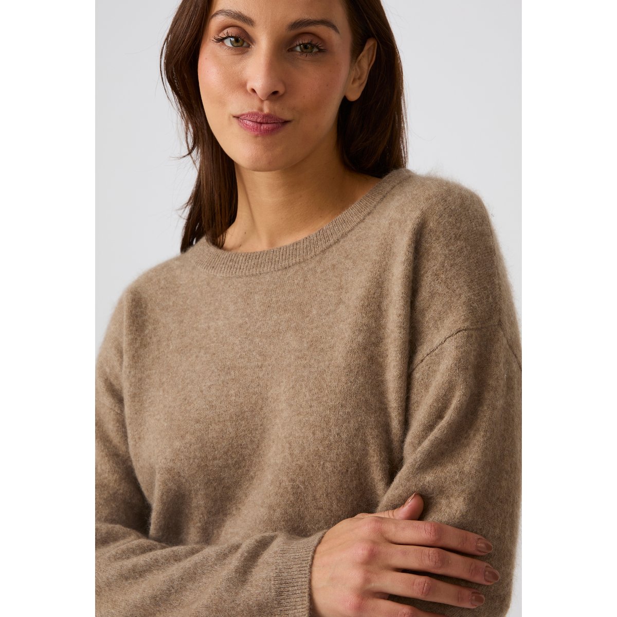 Pull pure laine brossée marron taupe, DAMART