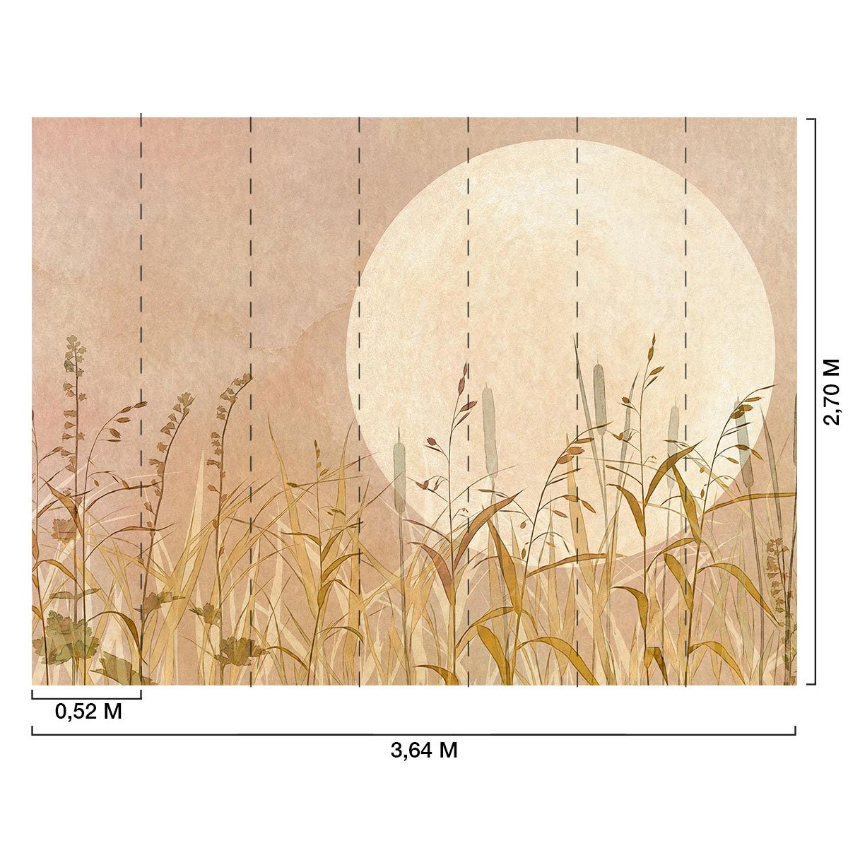 Papier peint roseaux et lune rose intissé, HEXOA