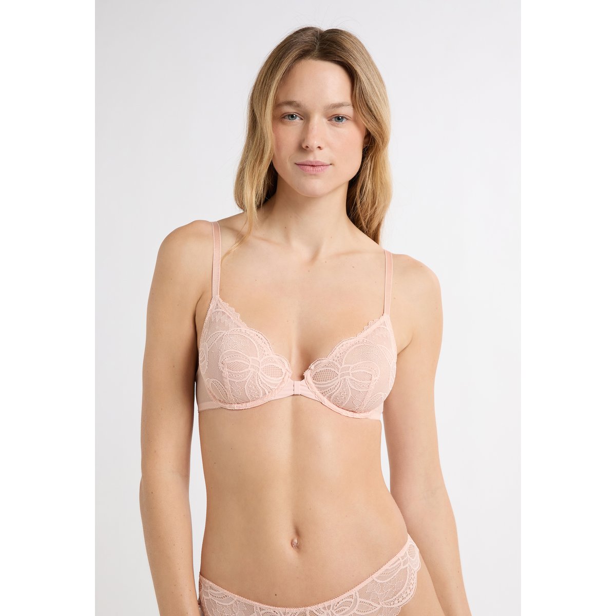 Soutien-gorge N.2 - Le push-up plongeant en dentelle GRACE rose poudre, ETAM
