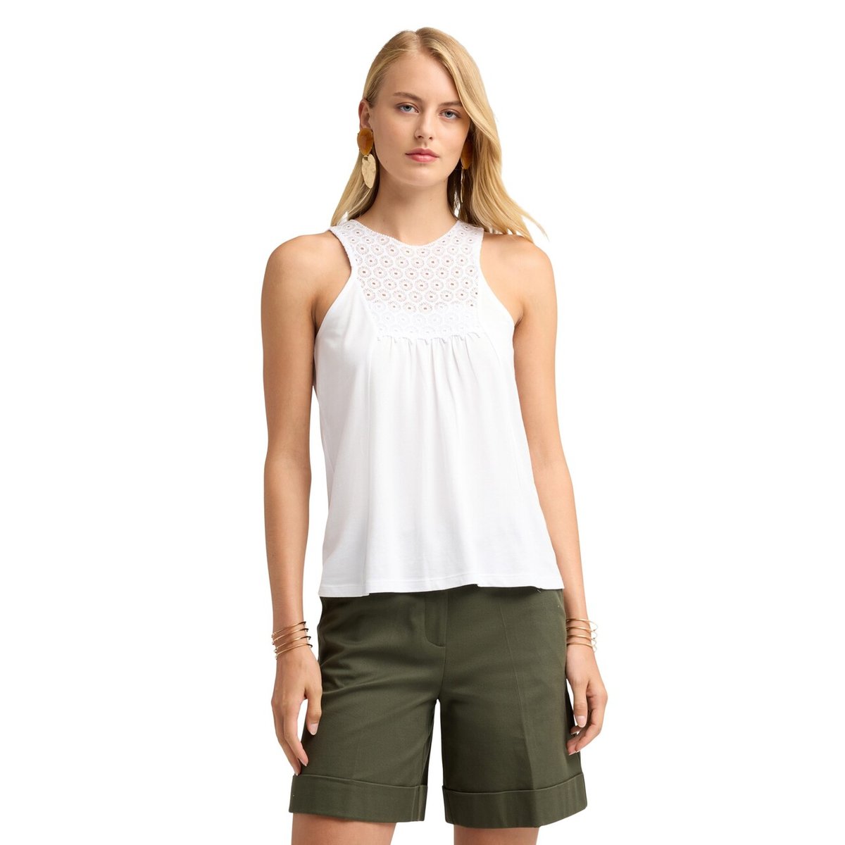 Top avec insert en dentelle blanc, MOTIVI