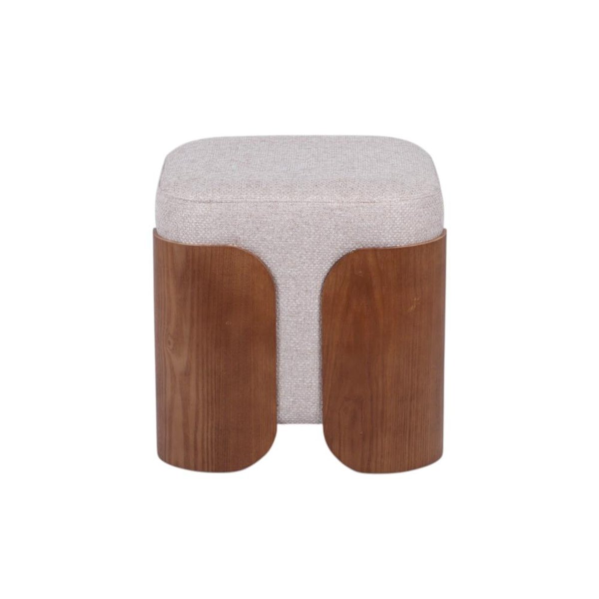 Pouf rond en tissu taupe et bois Ø35 cm Aubépine marron, AMADEUS