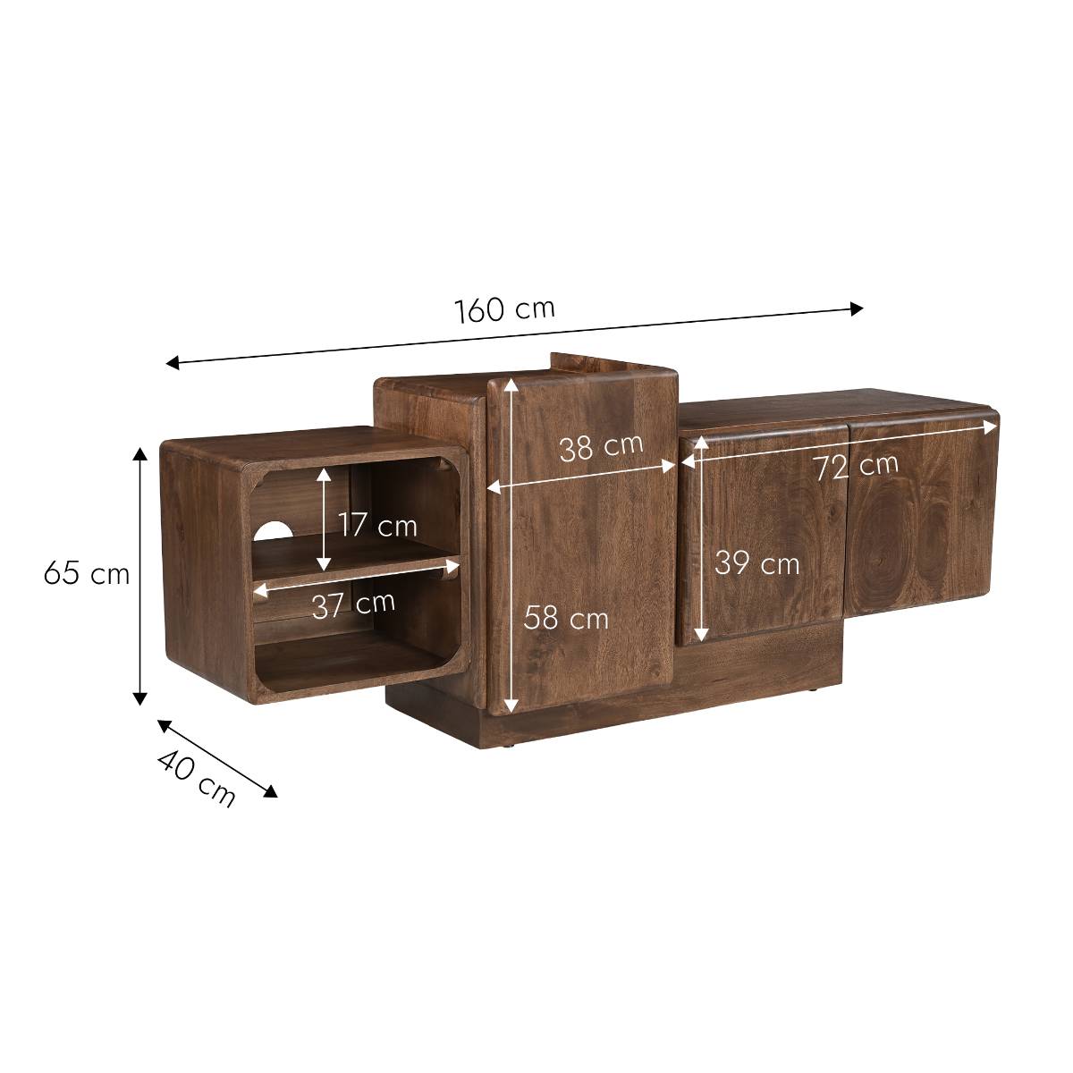Meuble TV en bois de manguier LYSANDRE bois foncé, MADE IN MEUBLES 