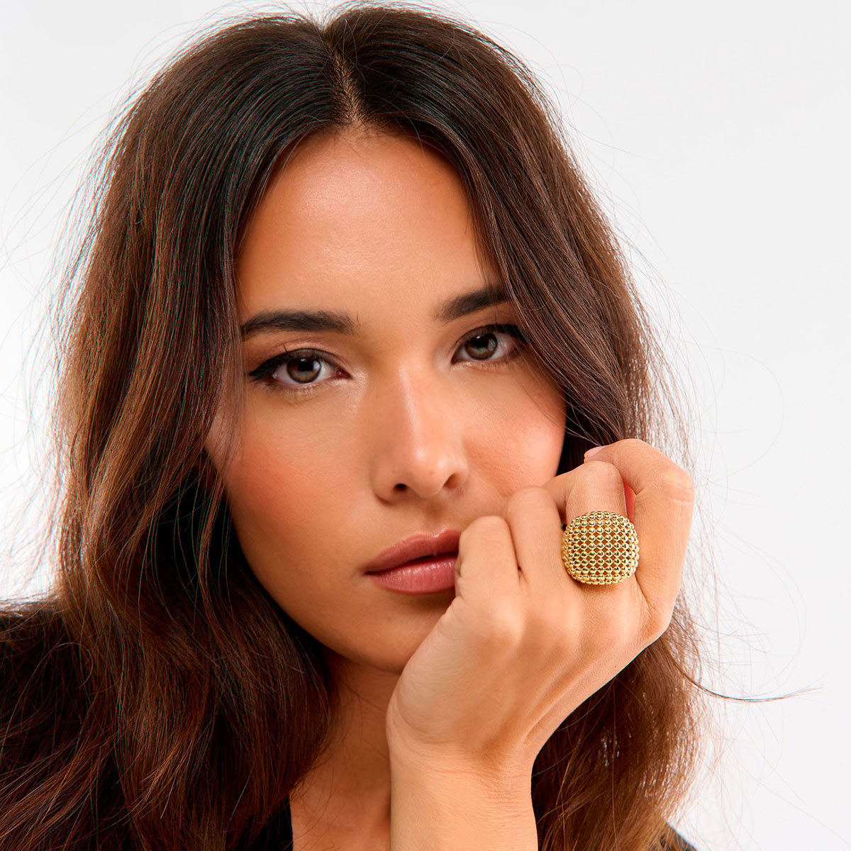 Bague carrée aux motifs alvéolés PHYLO doré, HIPANEMA