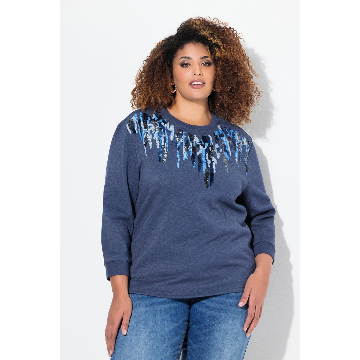 Pull à paillettes bleu encre, ULLA POPKEN