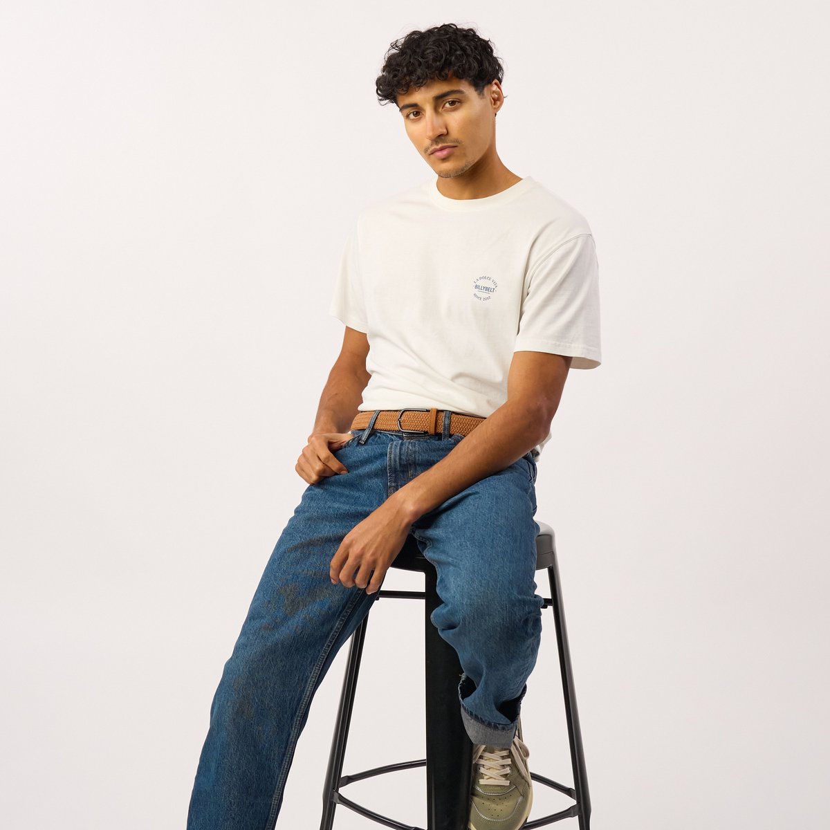 Ceinture tressée élastique unie en DAIM camel, BILLYBELT