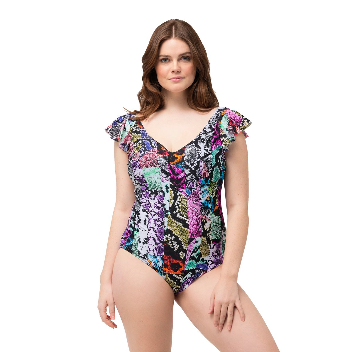 Maillot de bain à mélange d'imprimés noir, ULLA POPKEN