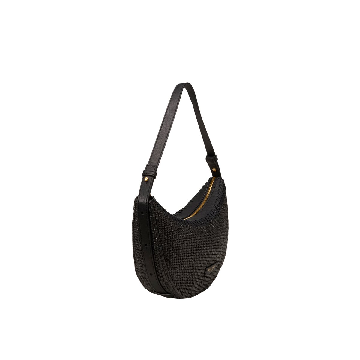 Sac à bandoulière en raphia avec détails élégants en cuir véritable noir, MARC O'POLO