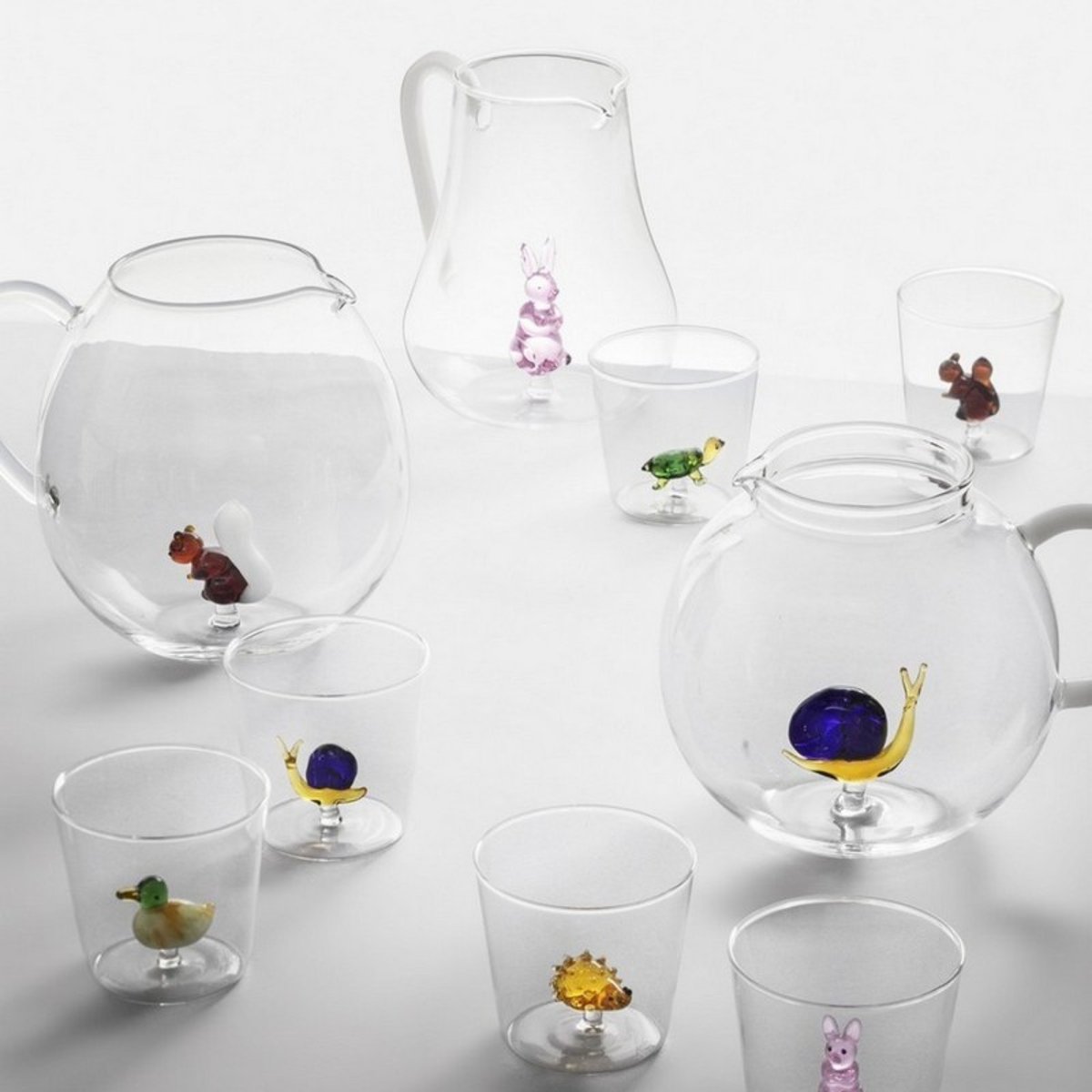 Carafe verre soufflé lapin ANIMAL FARM rose, ICHENDORF