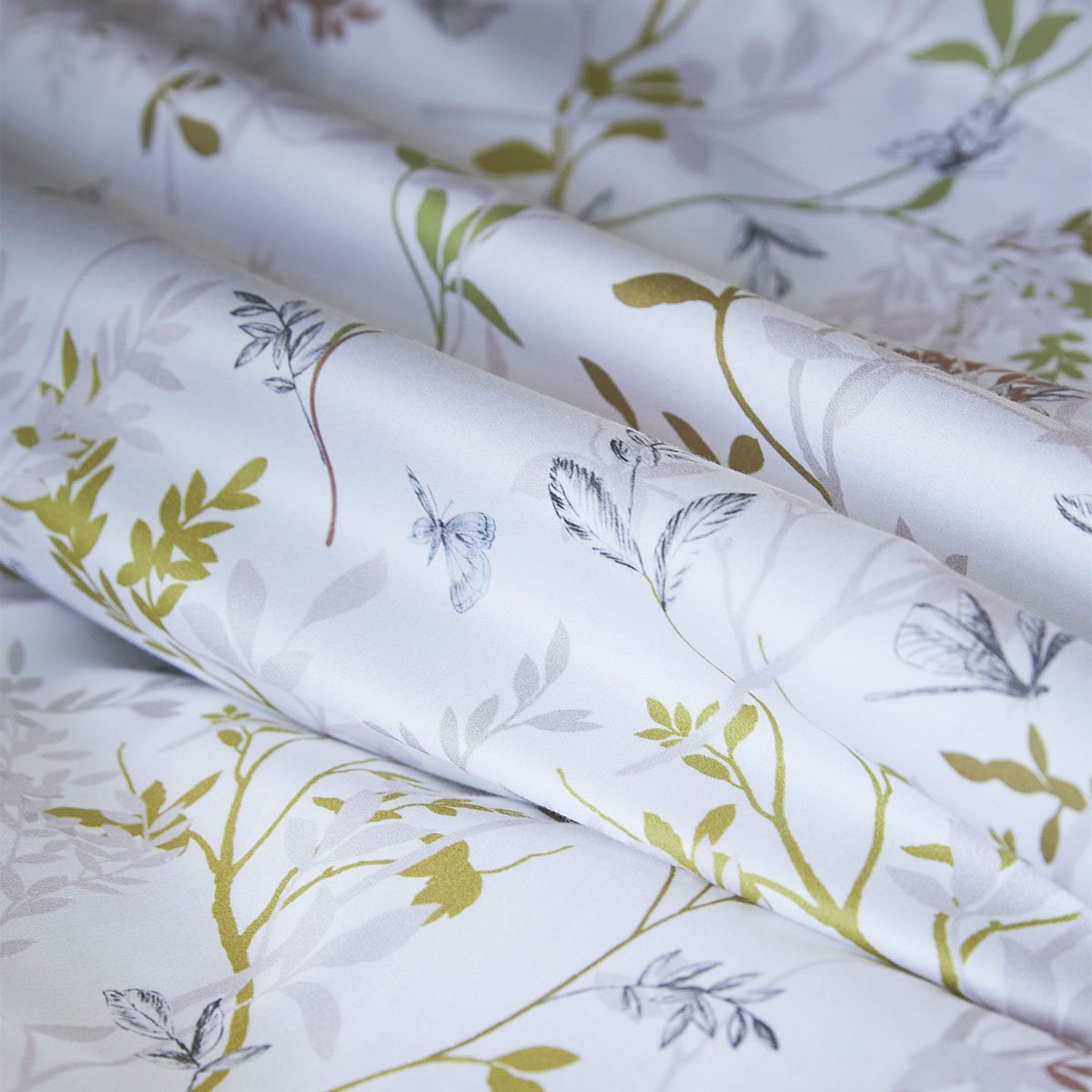 Housse de couette imprimée en satin de coton bio, JARDIN DES SENS blanc hermine, ALEXANDRE TURPAULT