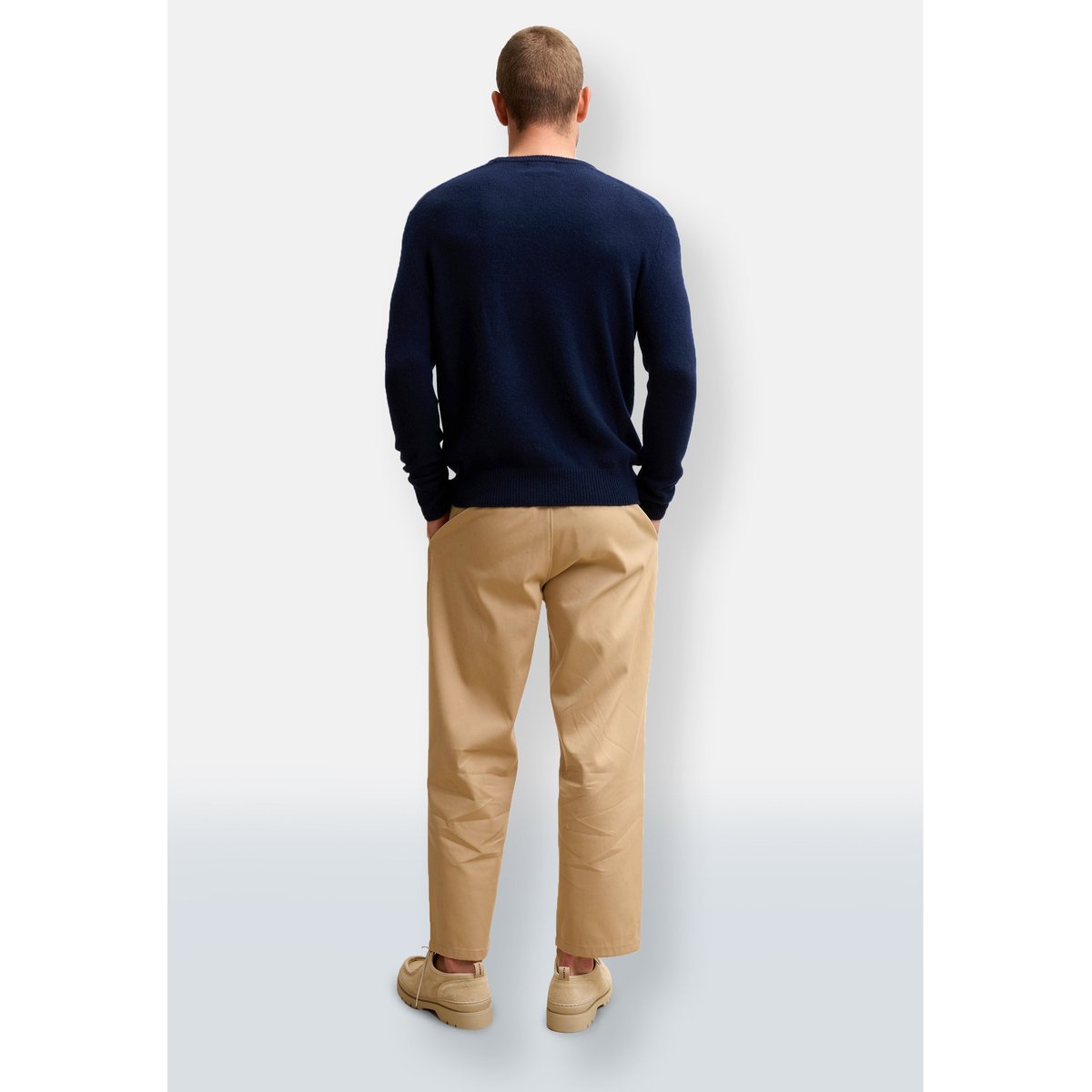 Pull Col V 4 Fils Navy Nathan bleu foncé, JUST CASHMERE