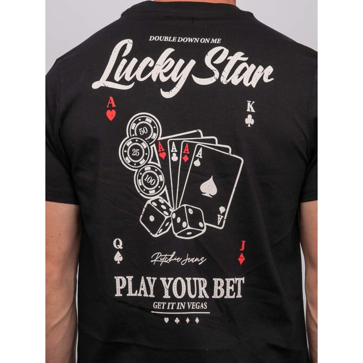 T Shirt Manches Courtes Coton Motif Poker Joplayer noir, RITCHIE