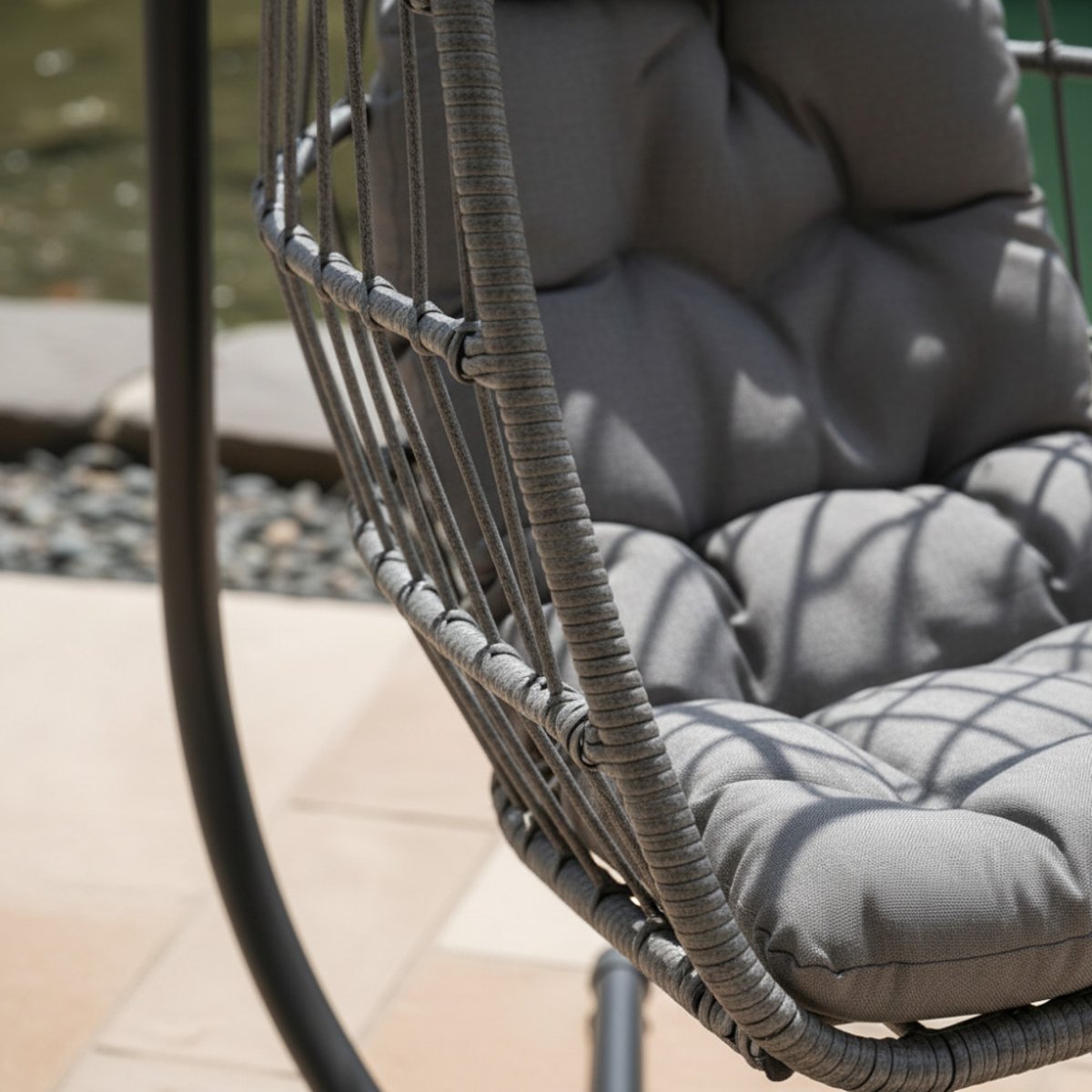 Fauteuil œuf suspendu de jardin en corde et métal- SULLY gris anthracite, DRAWER