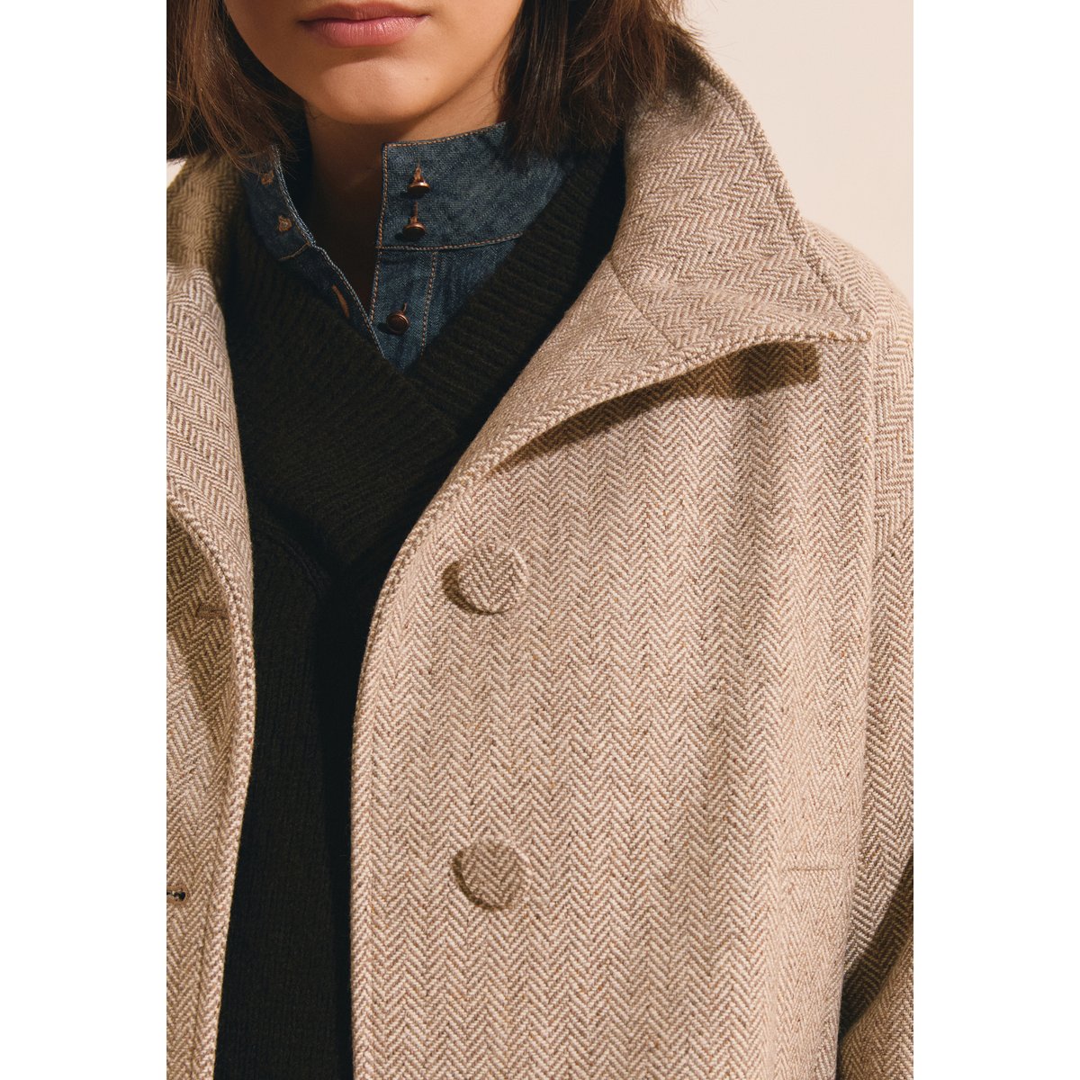 Manteau court avec laine à col montant MAHE CHX beige, ETAM