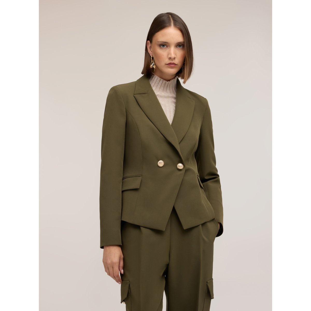 Blazer croisé avec boutons bijoux verde militare, MOTIVI