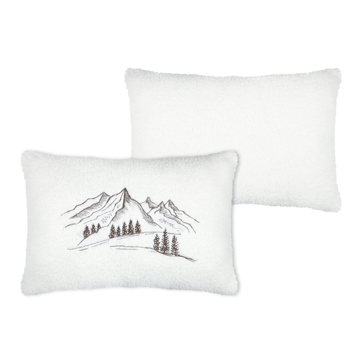 Coussin rectangulaire en bouclette à motif montagne blanc, LOVELY CASA