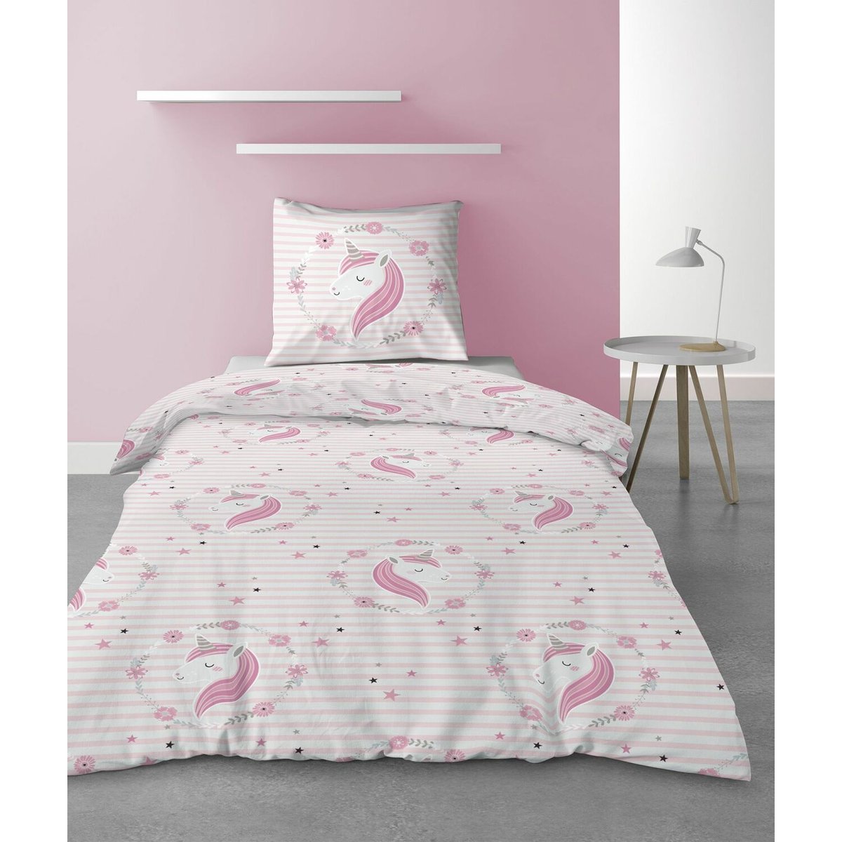 Housse de couette + 1 taie Rina petite licorne rose, EDEN