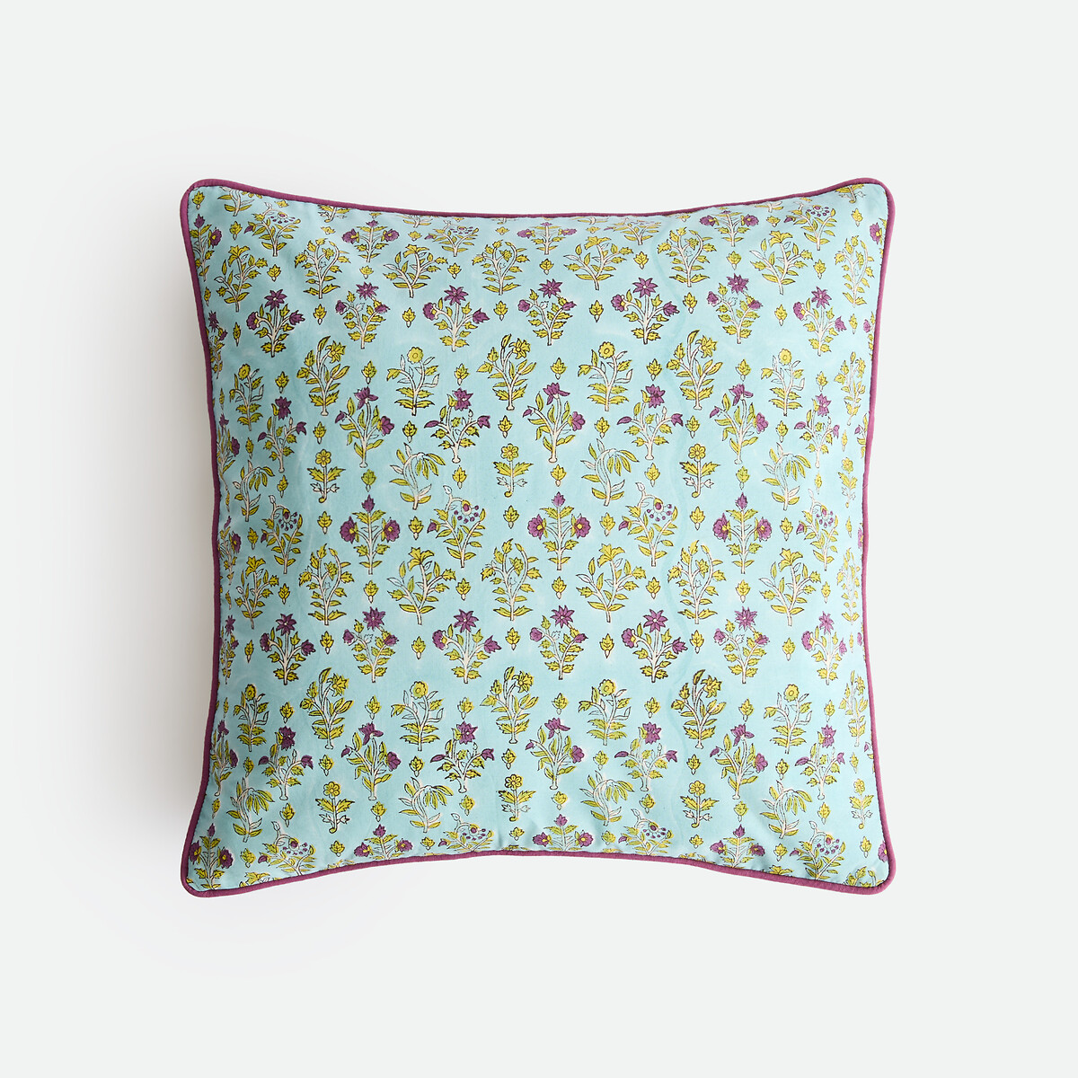 Housse de coussin, en coton imprimé block-print, SHANDIRA céladon/vert, LA REDOUTE INTERIEURS