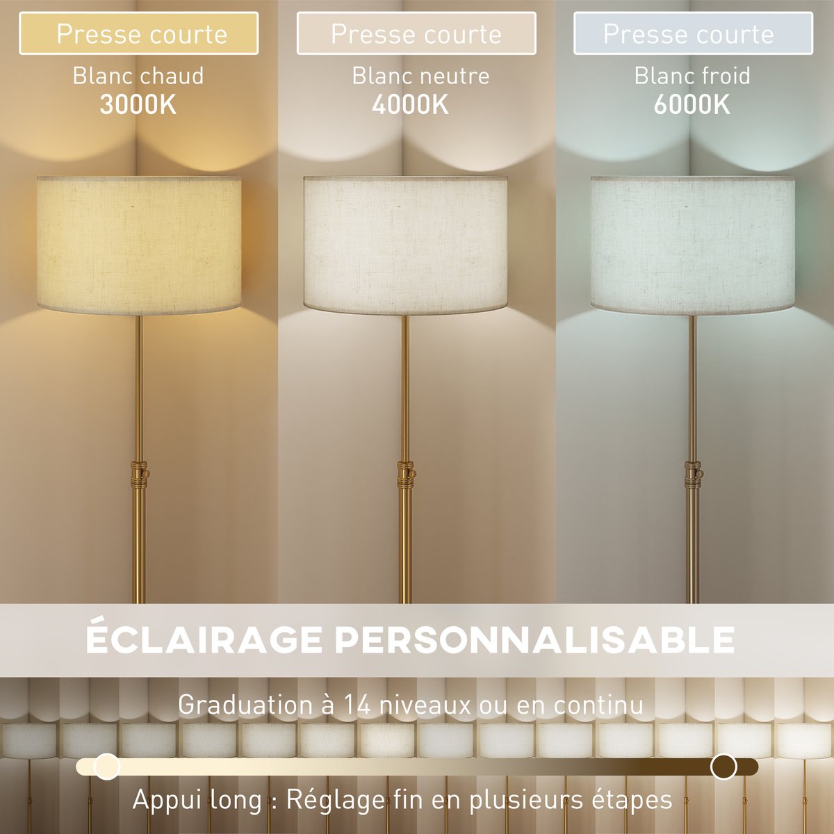 Lampadaire Acier Or jaune, HOMCOM