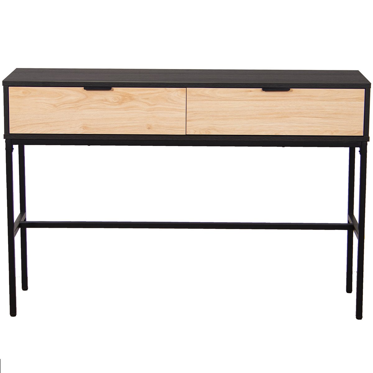 Console en métal noir et bois 2 tiroirs 120x35x80cm noir, WADIGA