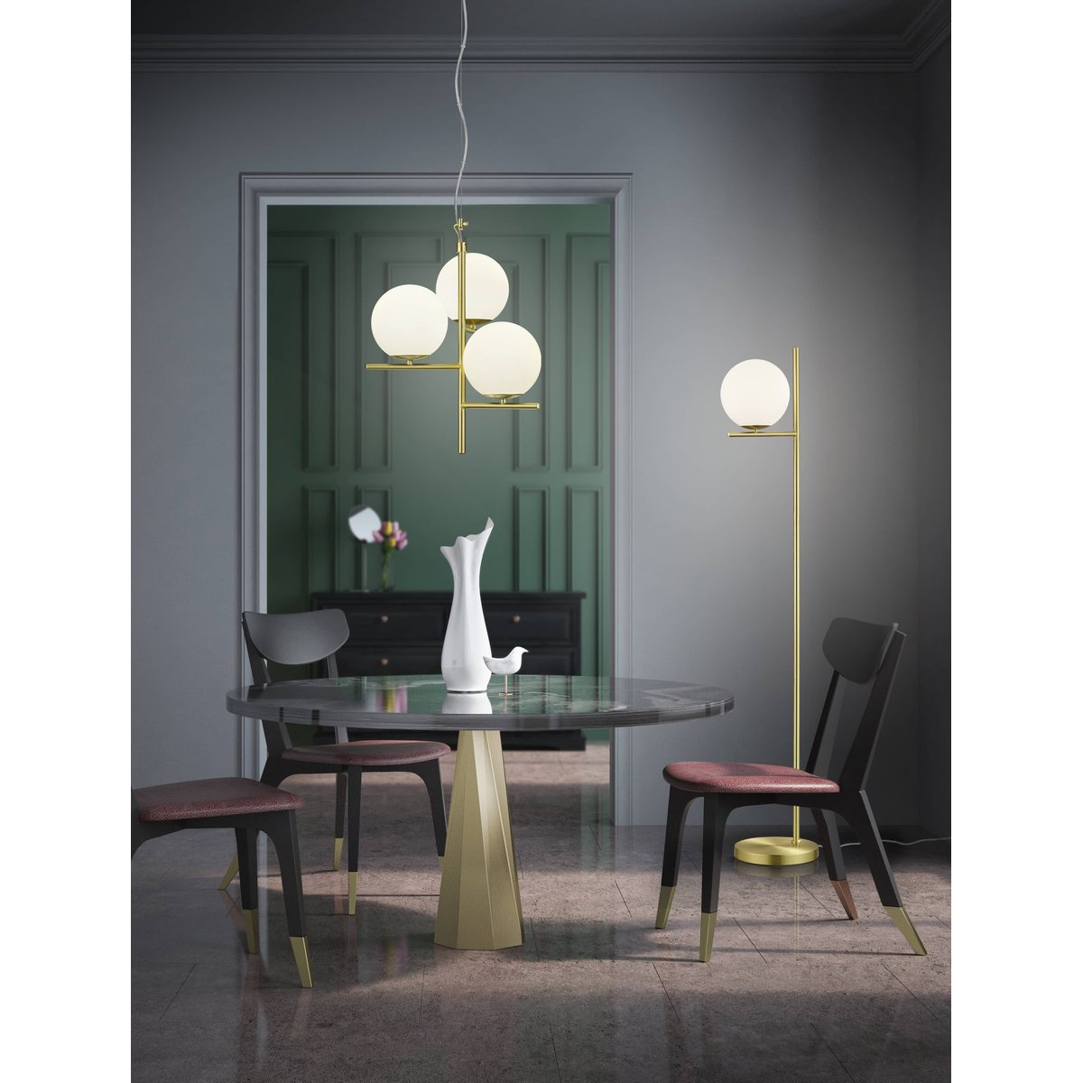 Lampadaire design en métal classique, PURE or, TRIO