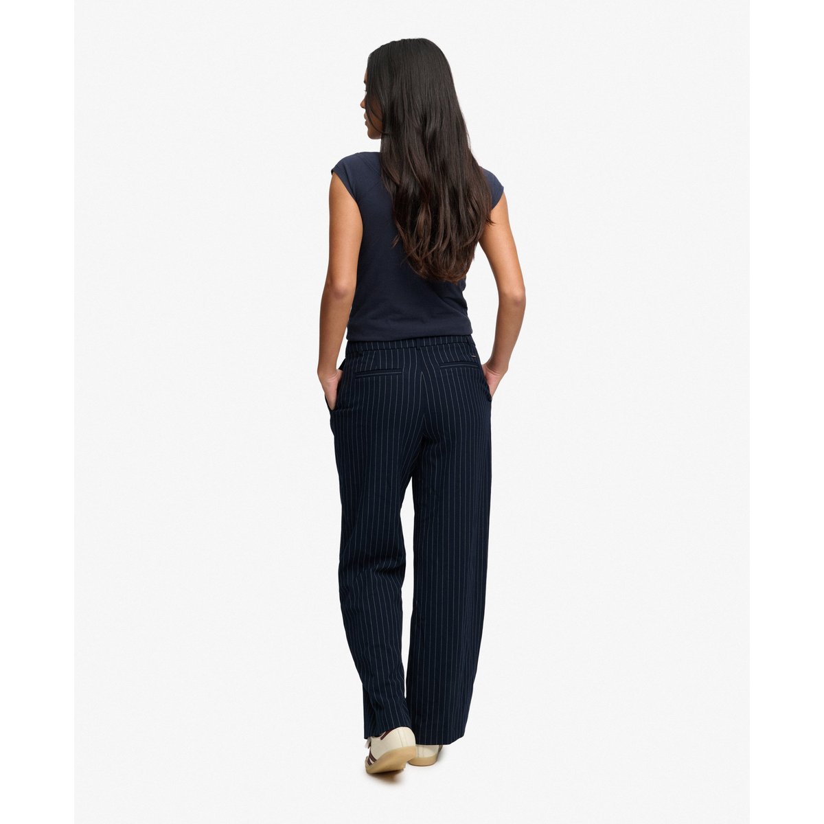 Pantalon Pinstripe Taille Haute Coupe Classique rayures tennis bleu marine, SUPERDRY
