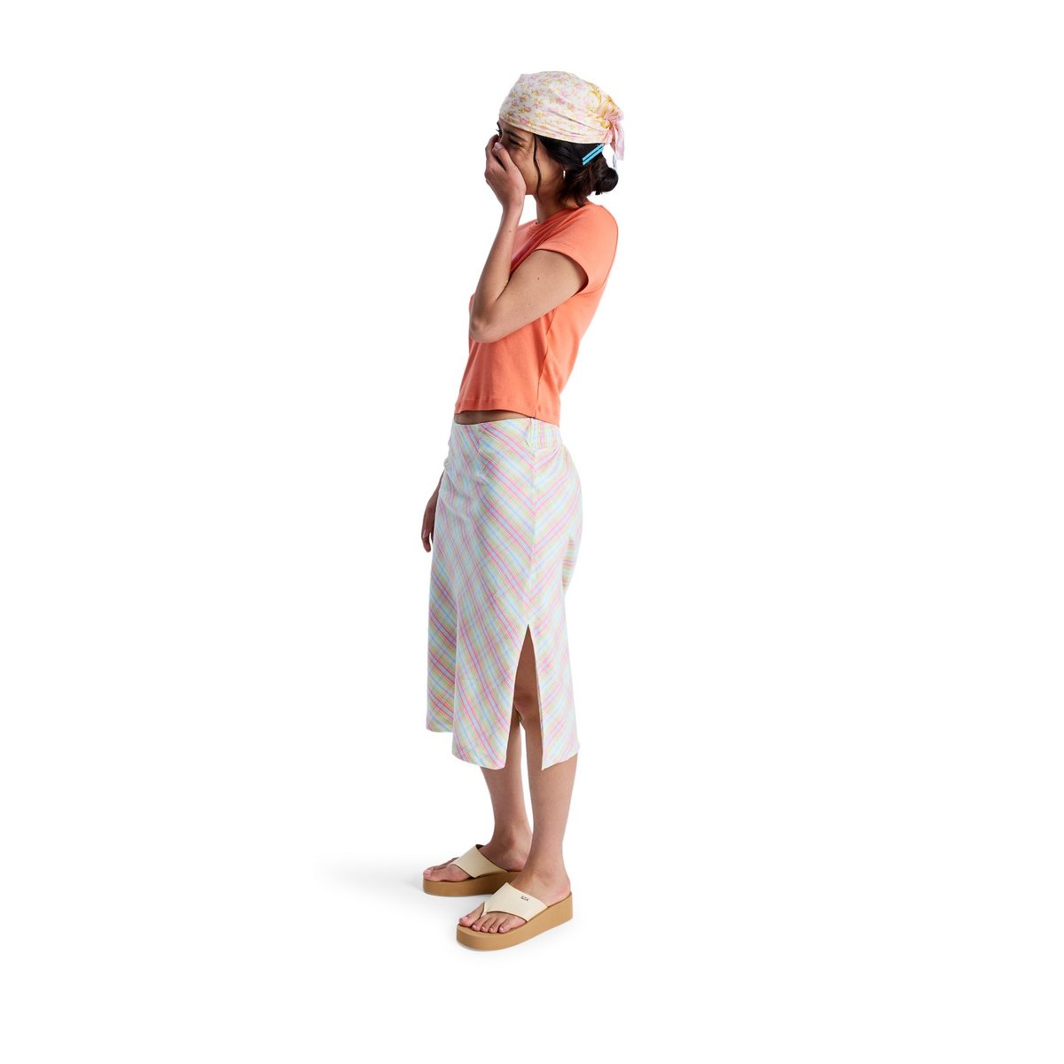 Jupe midi SUMMER DELIGHT. blanc coconut milk plaid swell, ROXY