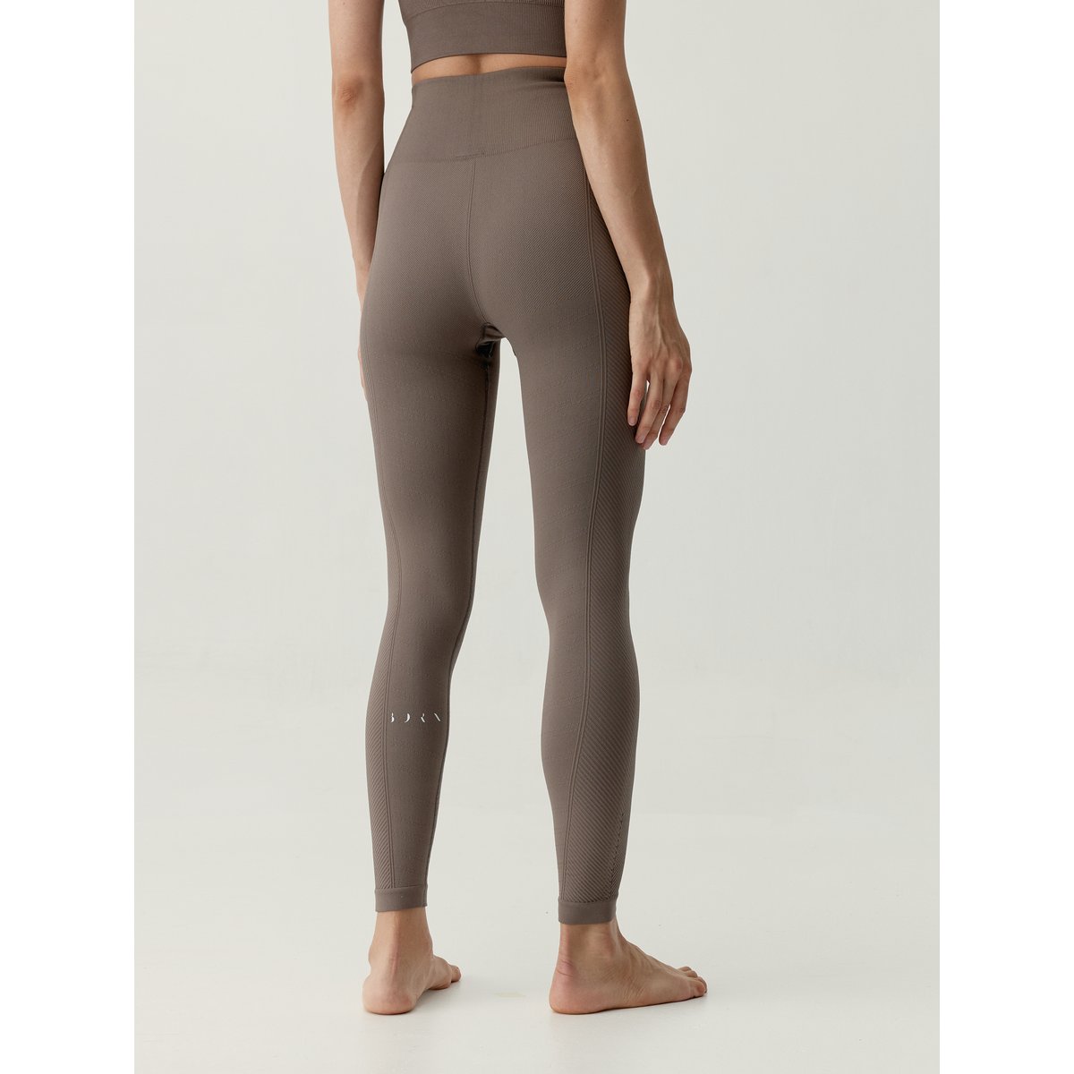 Legging de sport femme Naisha longueur longue taille haute marron taupe, BORN