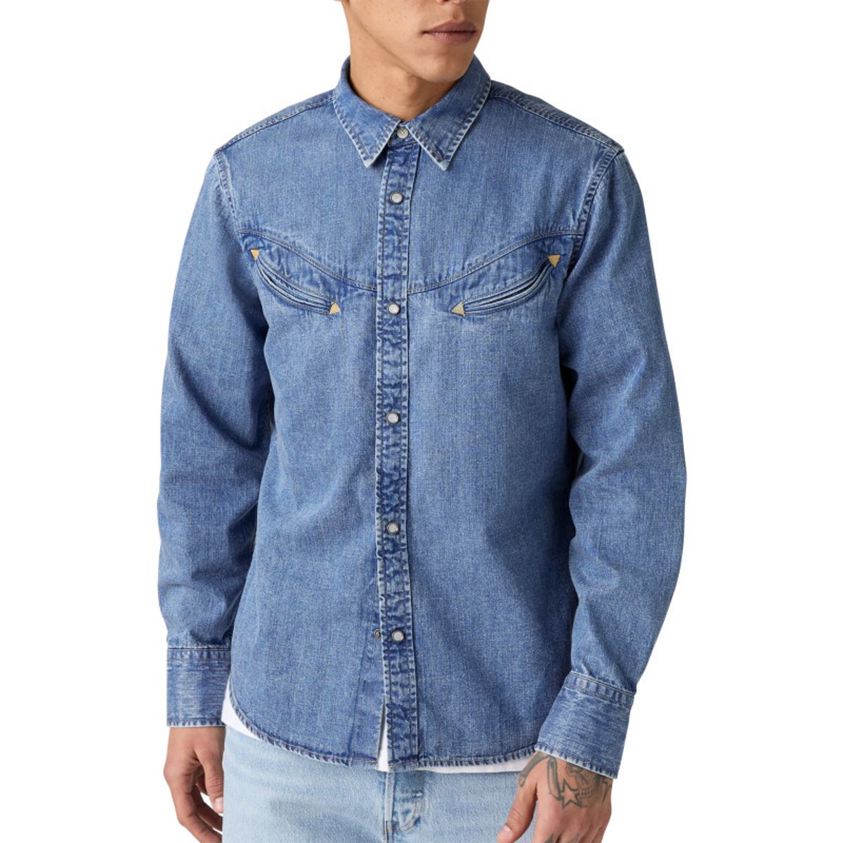 Chemise en coton bleue unie coupe regular pourvue d'un col à rabats bleue, LEVI'S