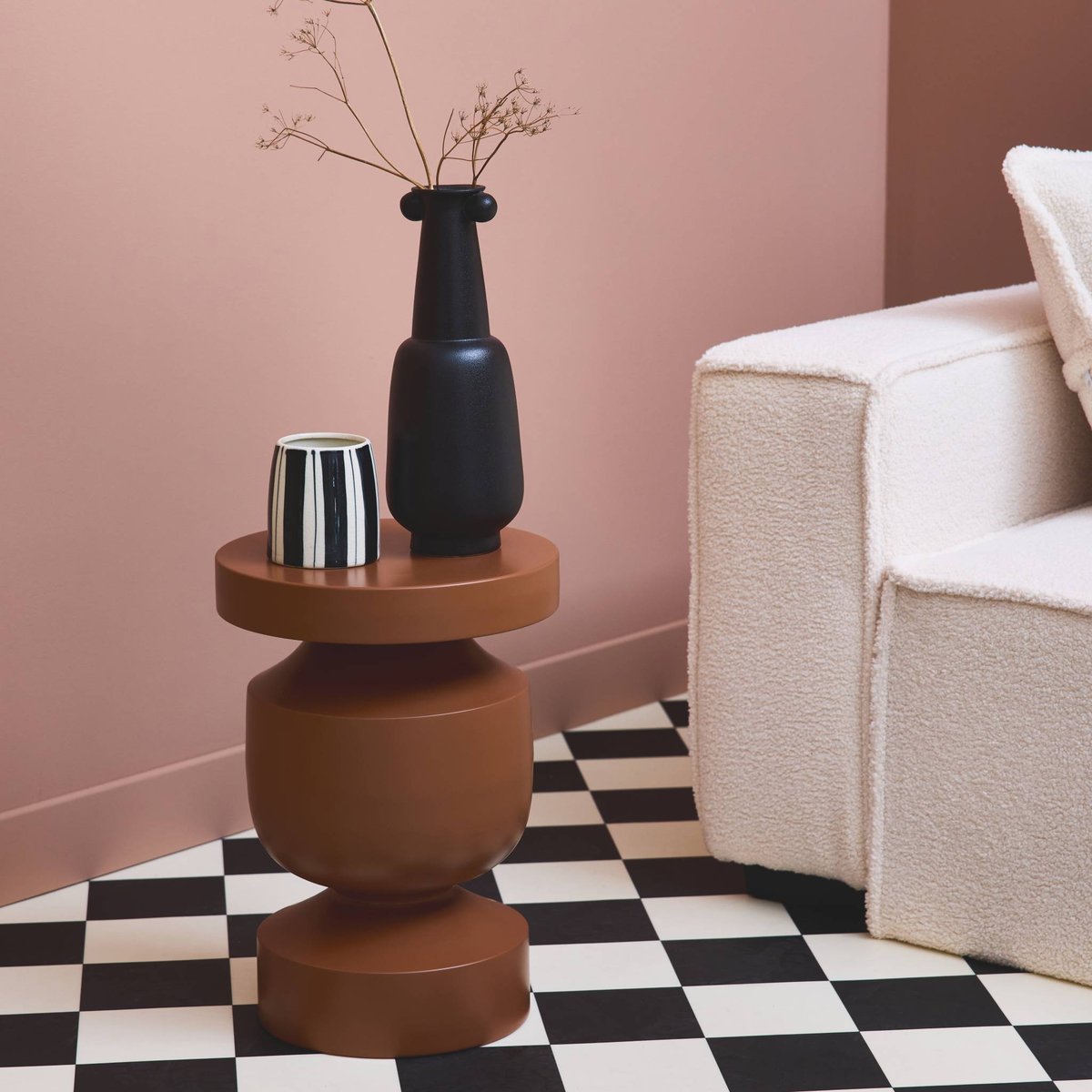Table d'appoint, bout de canapé, table de chevet métal Ø30,5 x H43,5cm ALMA terracotta, SWEEEK