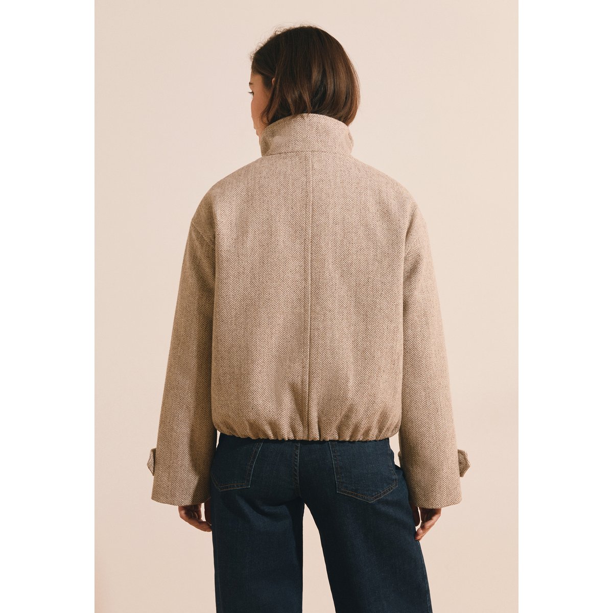 Manteau court avec laine à col montant MAHE CHX beige, ETAM