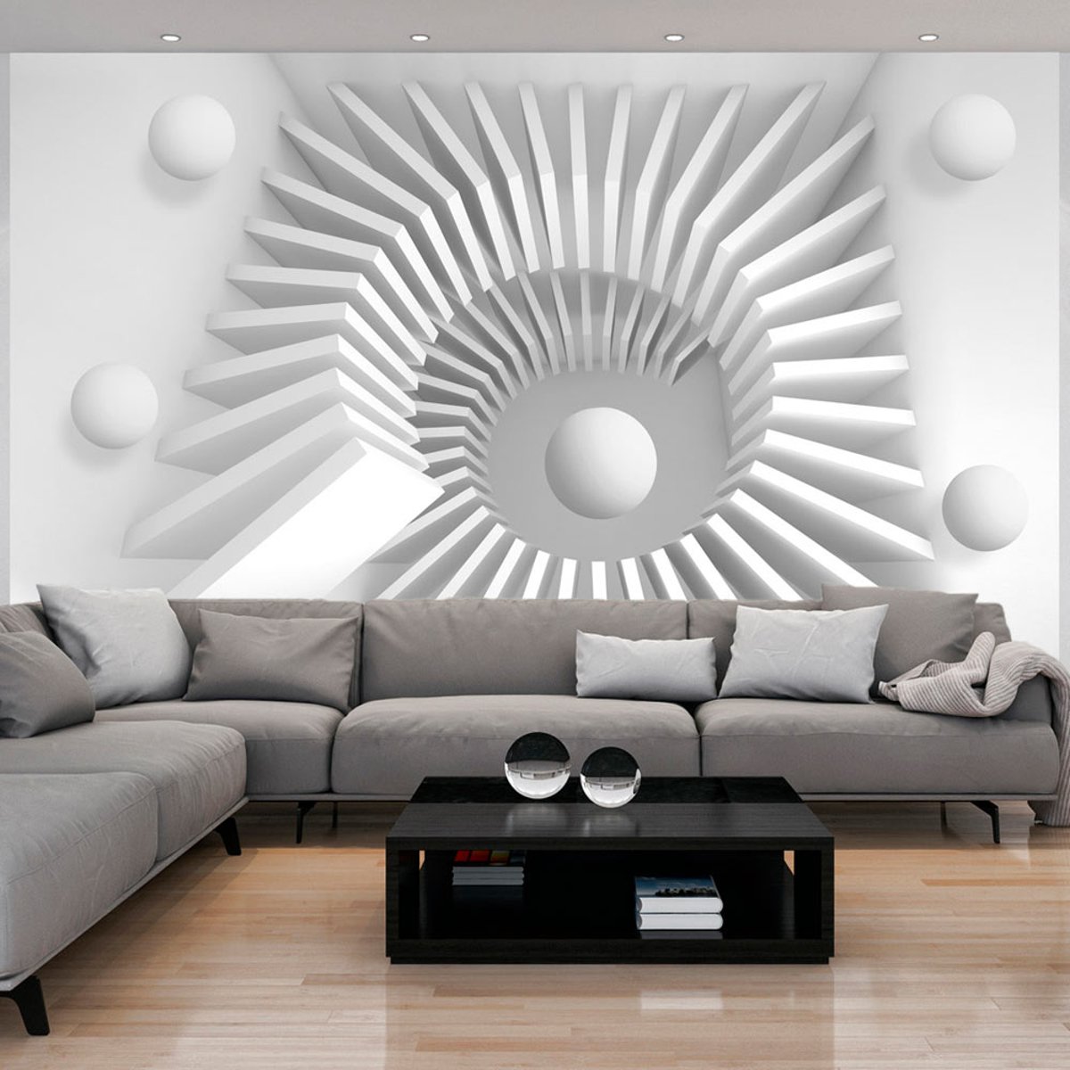 Papier peint intissé panoramique 3D et Perspective White jigsaw noir, EDEN