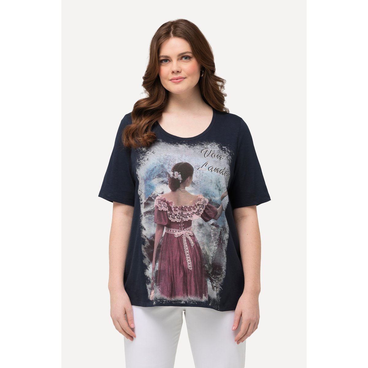 T-shirt à motif style tyrolien marine, ULLA POPKEN