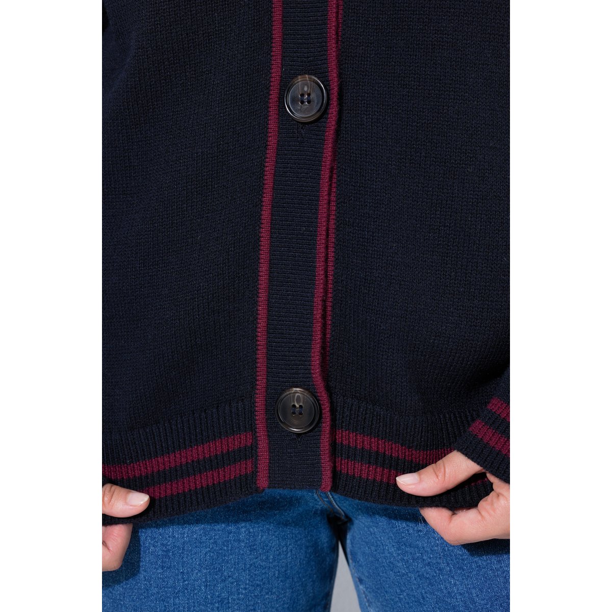 Cardigan en laine mélangée, rayures marine, ULLA POPKEN