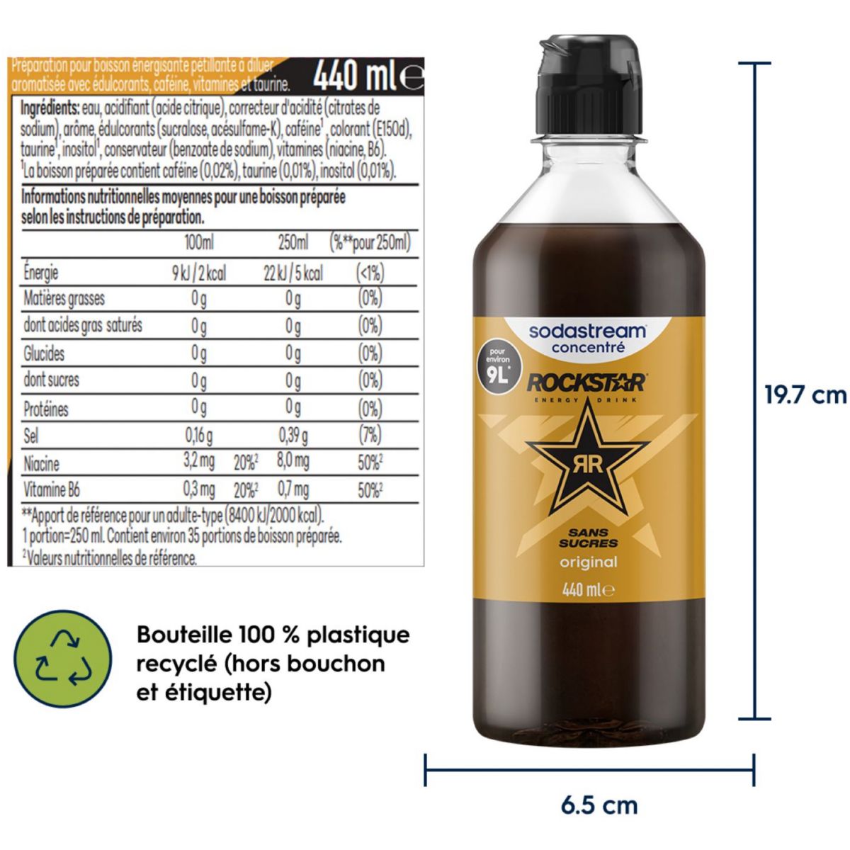 Concentré ROCKSTAR ORIGINAL SANS SUCRE 440ml couleur unique, SODASTREAM