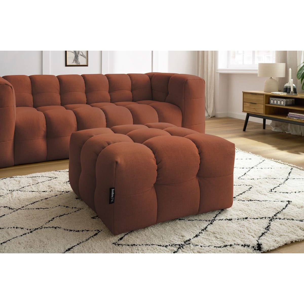 Canapé lit 4 places en tissu lisse, CLOUD orange, BOBOCHIC