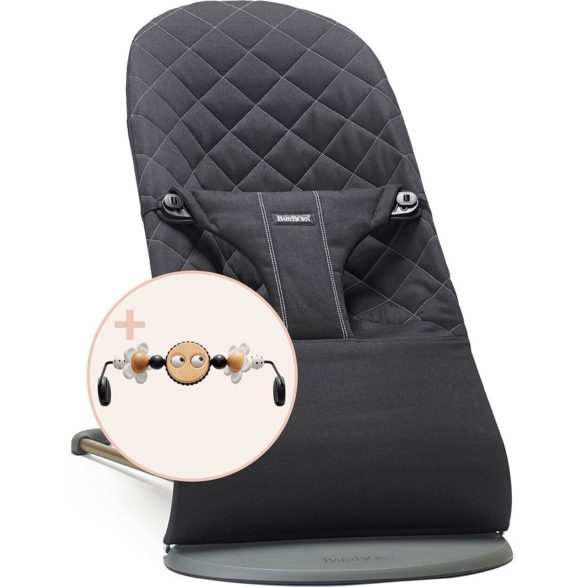 Pack Transat Bliss tissé matelassage pétale noir avec Arche de  jeux Yeux espiègles noir, BABYBJORN