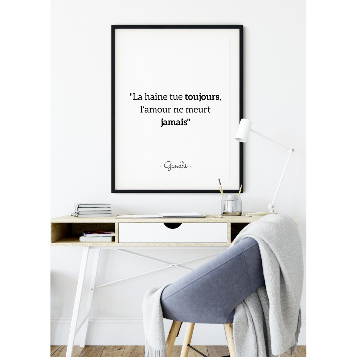 Affiche Gandhi 'La haine tue toujours...' blanc, L'AFFICHERIE