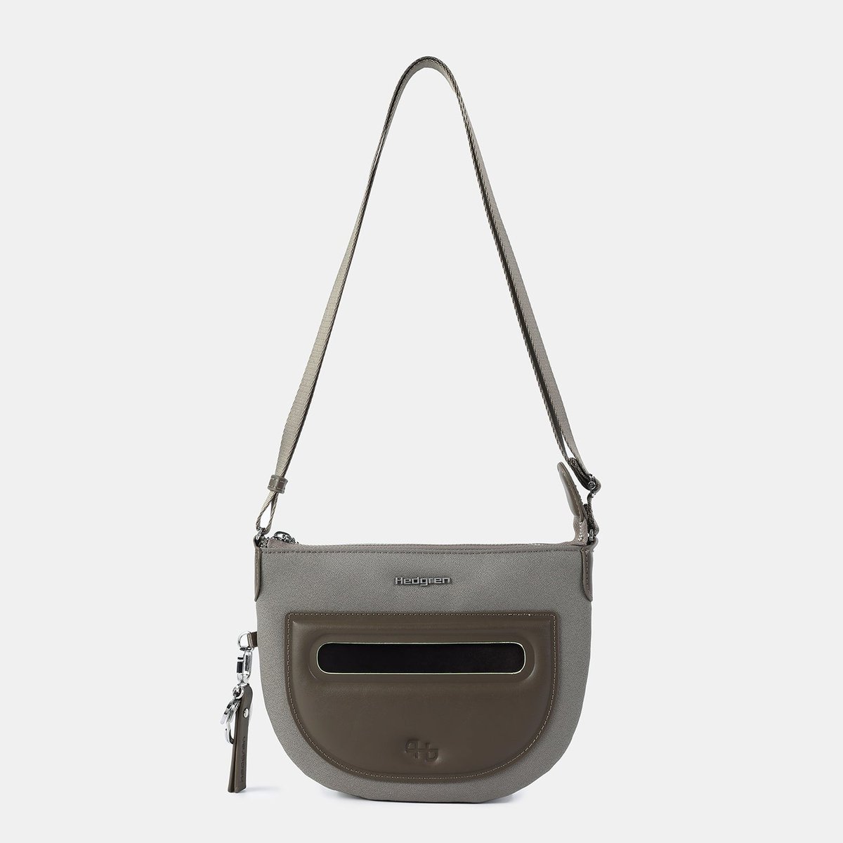 Sac bandoulière demi-lune compact sécurisé vintage taupe, HEDGREN