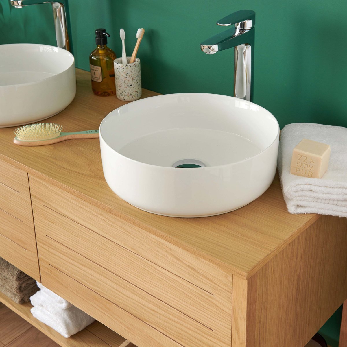 Meuble double +vasque +miroir +colonne ATOLL bois clair, MOB IN
