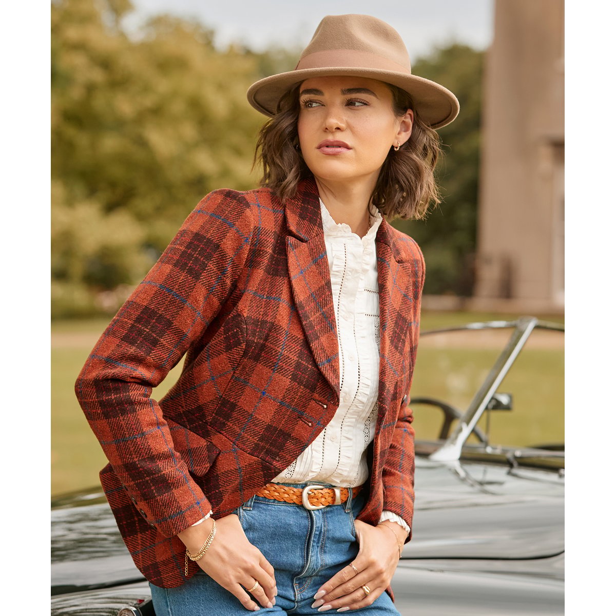 Veste à Carreaux Asymétrique Jours d'Automne orange, JOE BROWNS