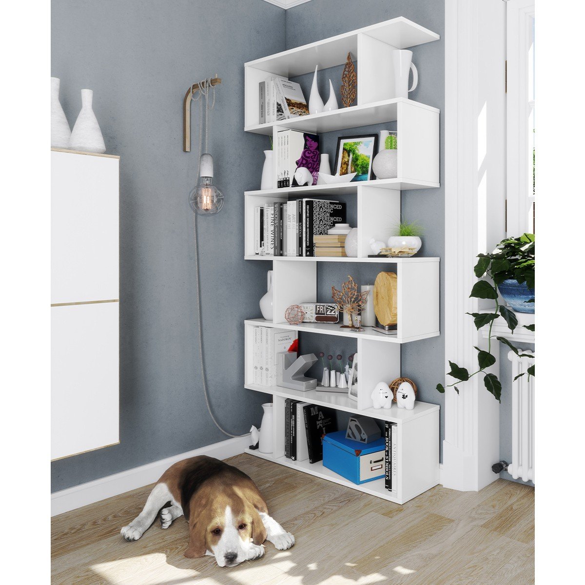 Bibliothèque avec 6 niveaux H192 cm - Athena blanc, CALICOSY