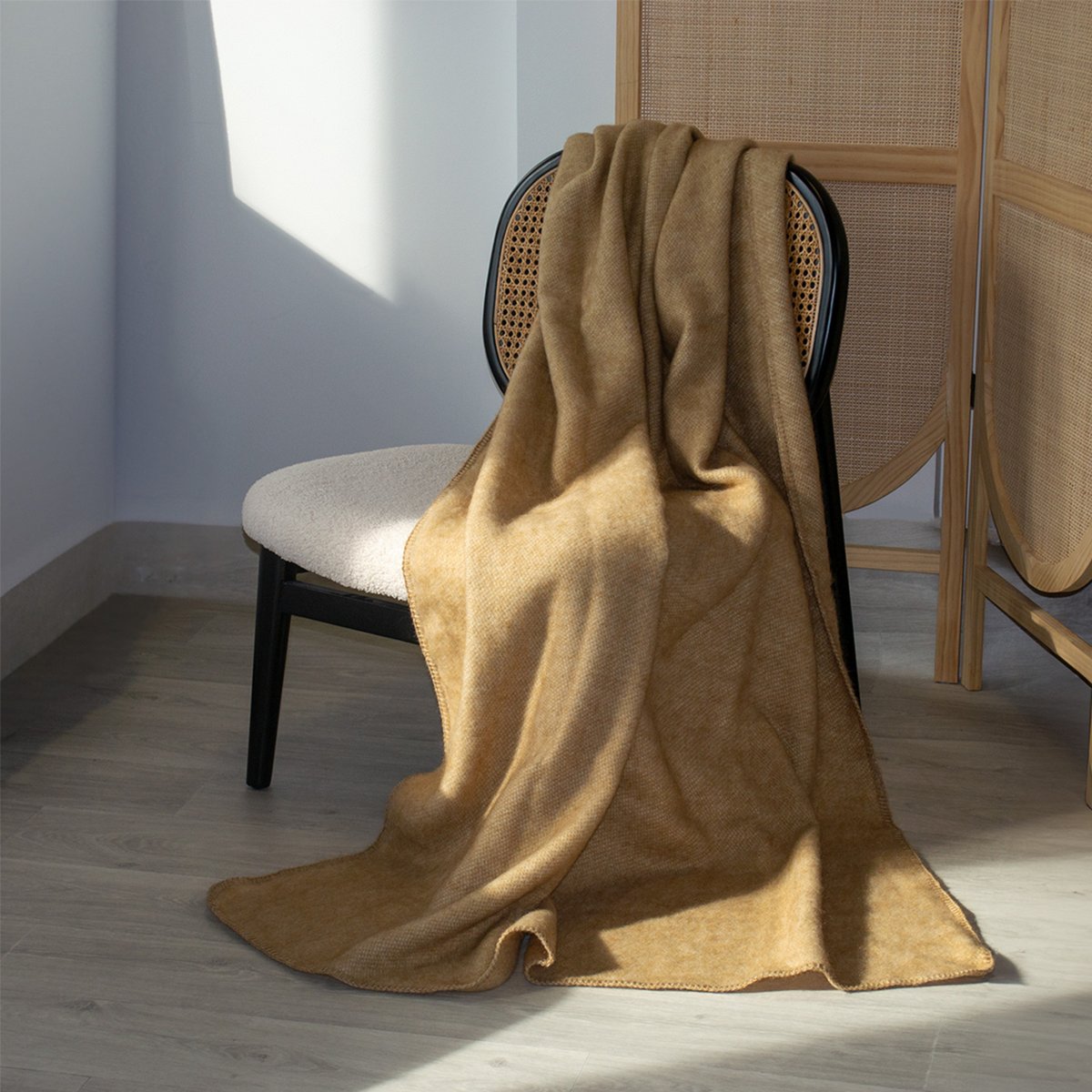 Plaid ou couverture chaude laine et mohair lin, TOISON D OR