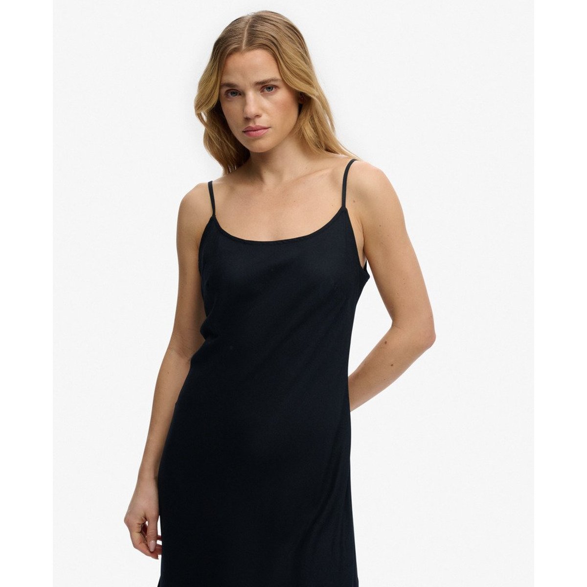 Robe Longue Fluide Coupée en Biais noir, SUPERDRY