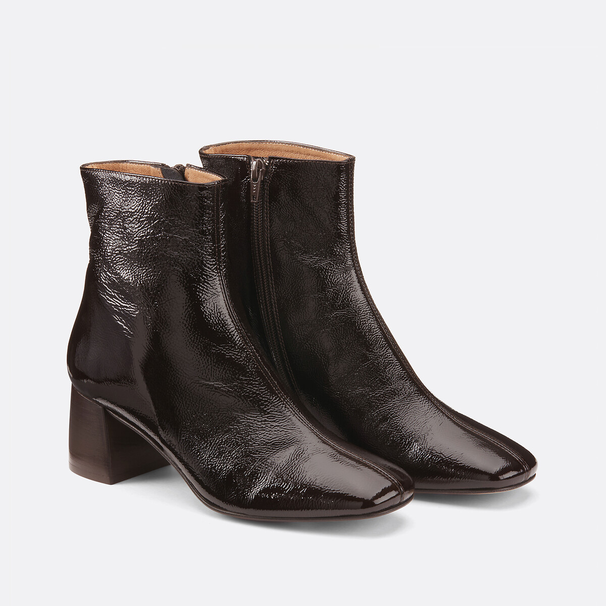 Boots en cuir vernis bordeaux, LA REDOUTE COLLECTIONS