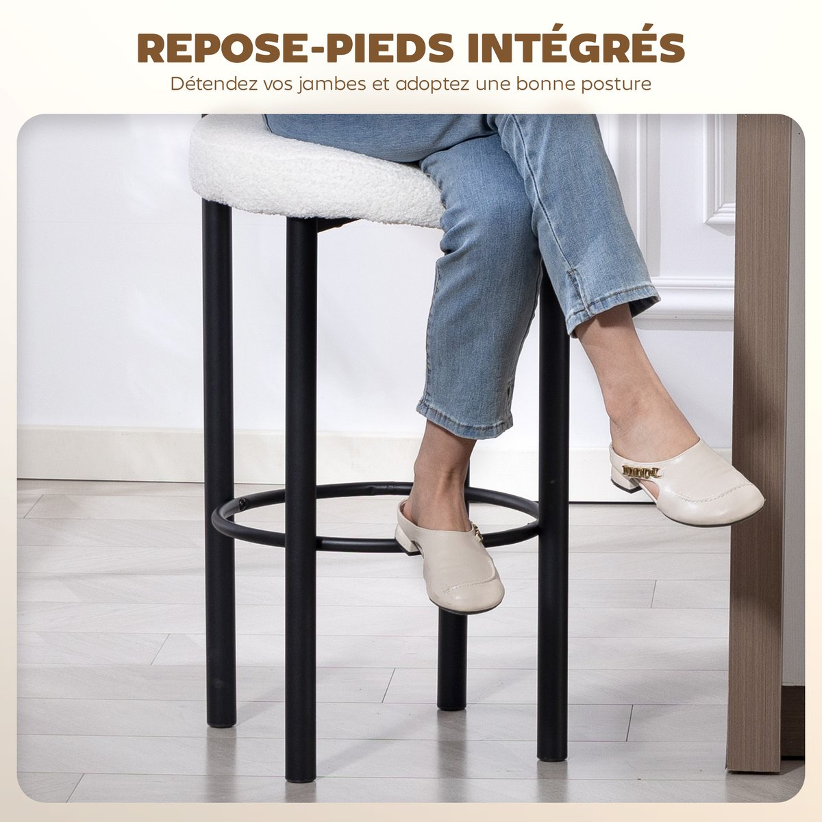 Tabouret de bar Tissu bouclette Blanc blanc, noir, HOMCOM