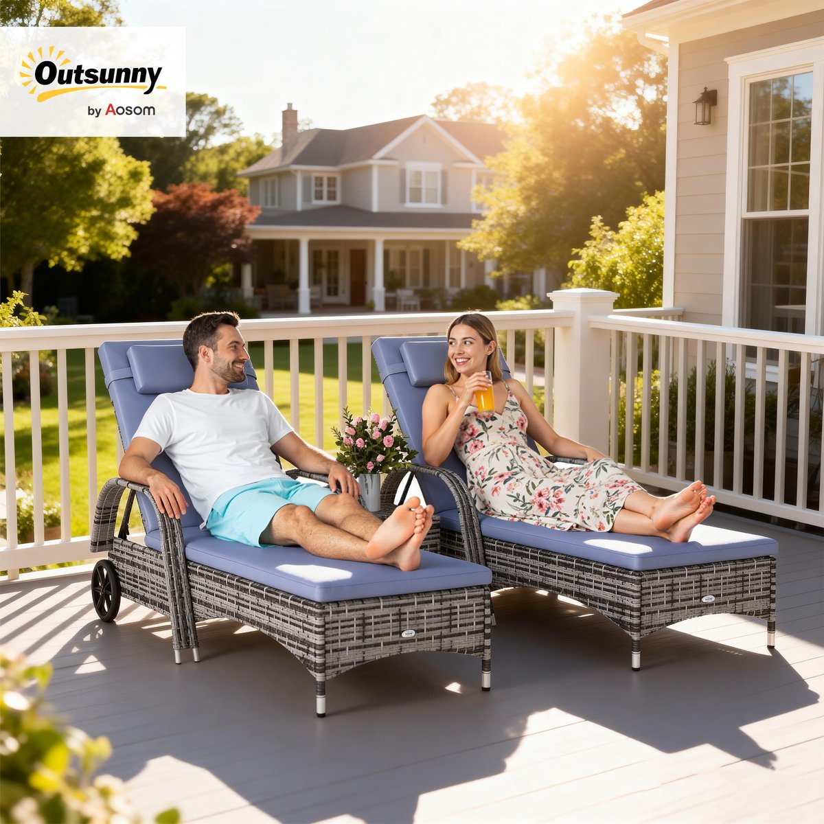 Ensemble de chaises longues en rotin Résine gris, OUTSUNNY