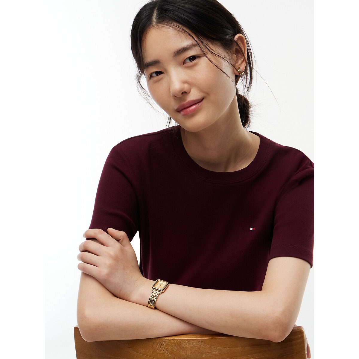 T-shirt col rond manches courtes burgundy, TOMMY HILFIGER